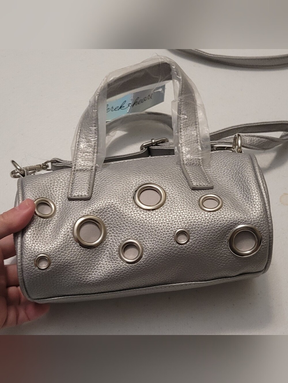Metallic Silver Grommet Mini Satchel - Derek Heart